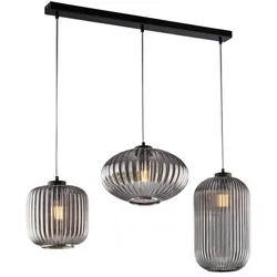 BeLight Glamour - Schiene schwarz, Glas grau verspiegelt mit Streifendekor, L83x30, 3-flammig - BL322-BIN3-SP
