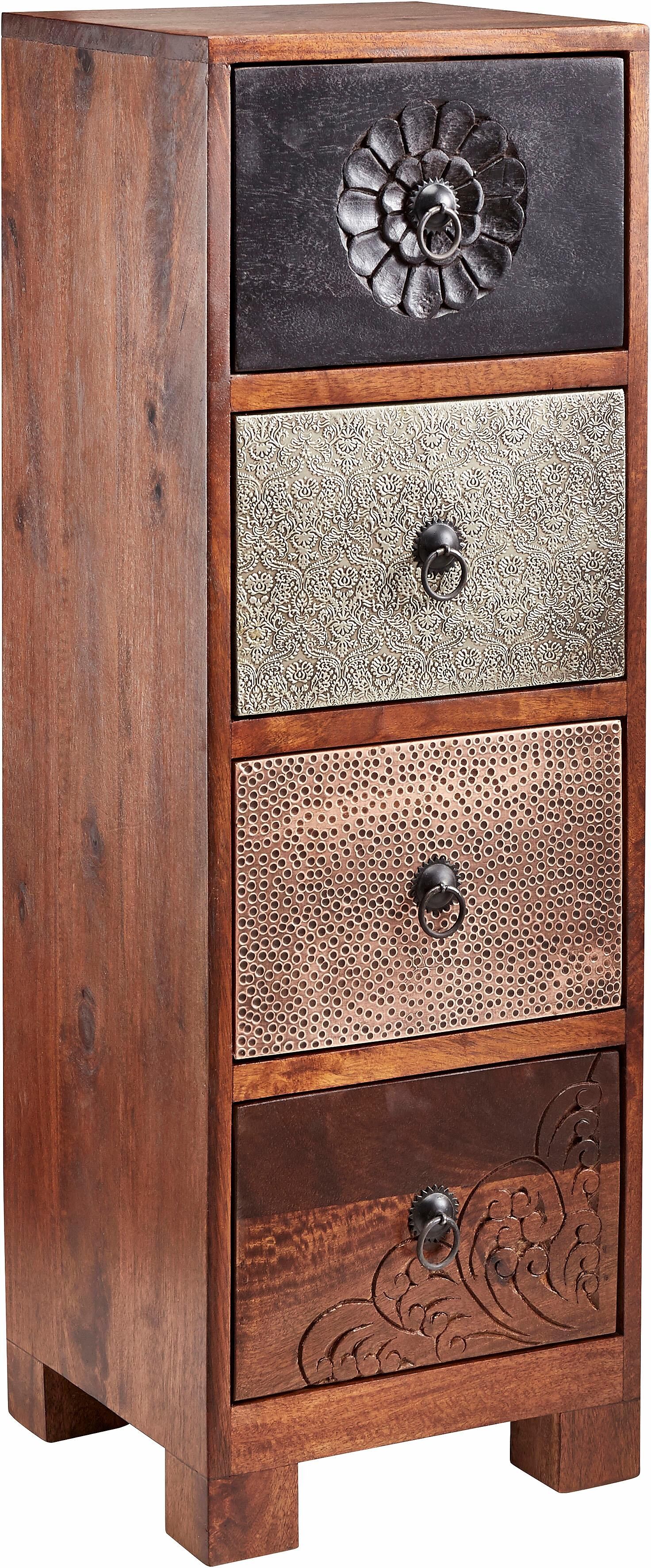 Kommode GOODPRODUCT "Mahar", bunt (braun, bunt), B:30cm H:90cm T:30cm, Sideboards, Kommode, Breite 30 cm mit Metallfronten braun, bunt B/H/T: 30cm x 90cm x 30cm, Mit 4 Schubkästen