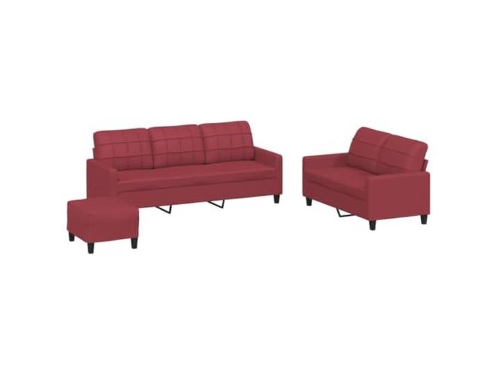 GHVBNMF 3-TLG. Sofagarnitur mit Polsterhocker Weinrot Kunstleder Sofa Elegante Couchgarnitur für das Wohnzimmer inklusive 2-Sitzer, 3-Sitzer und Hockerelement mit weicher Polsterung.