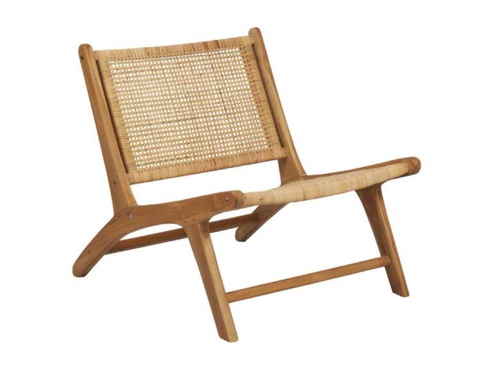 Fauteuil bas lounge incliné en bois de teck et cannage en rotin - SINA Meubletmoi