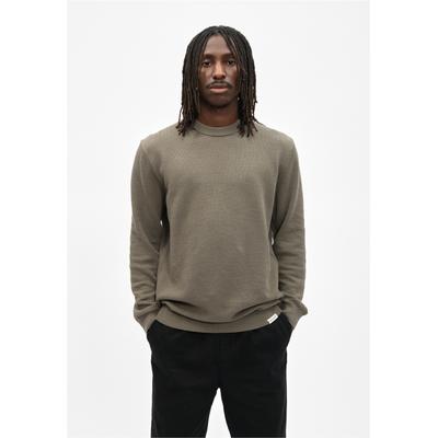 Strickpullover CLEPTOMANICX "Purl Knit", Herren, Gr. L, braun (grün, beige), 100% Baumwolle, unifarben, normal, Rundhals, Pullover Strickpullover, mit klassischem Rundhalsausschnitt