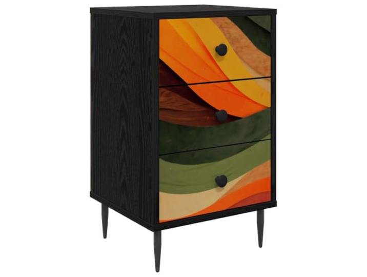 HFXHIJXQ Nachttisch 3 Schubladen SchwarzEichen-Optik 36x33x61 cm BONN Kompakter Beistelltisch fürs Schlafzimmer mit 3 Fächern, erhöhten Füßen und pulverbeschichteten Stahlknöpfen.