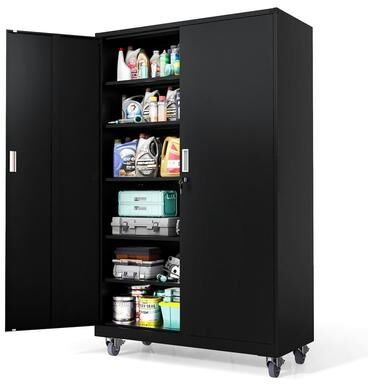 Large Tool Storage Cabinet Black With Wheels