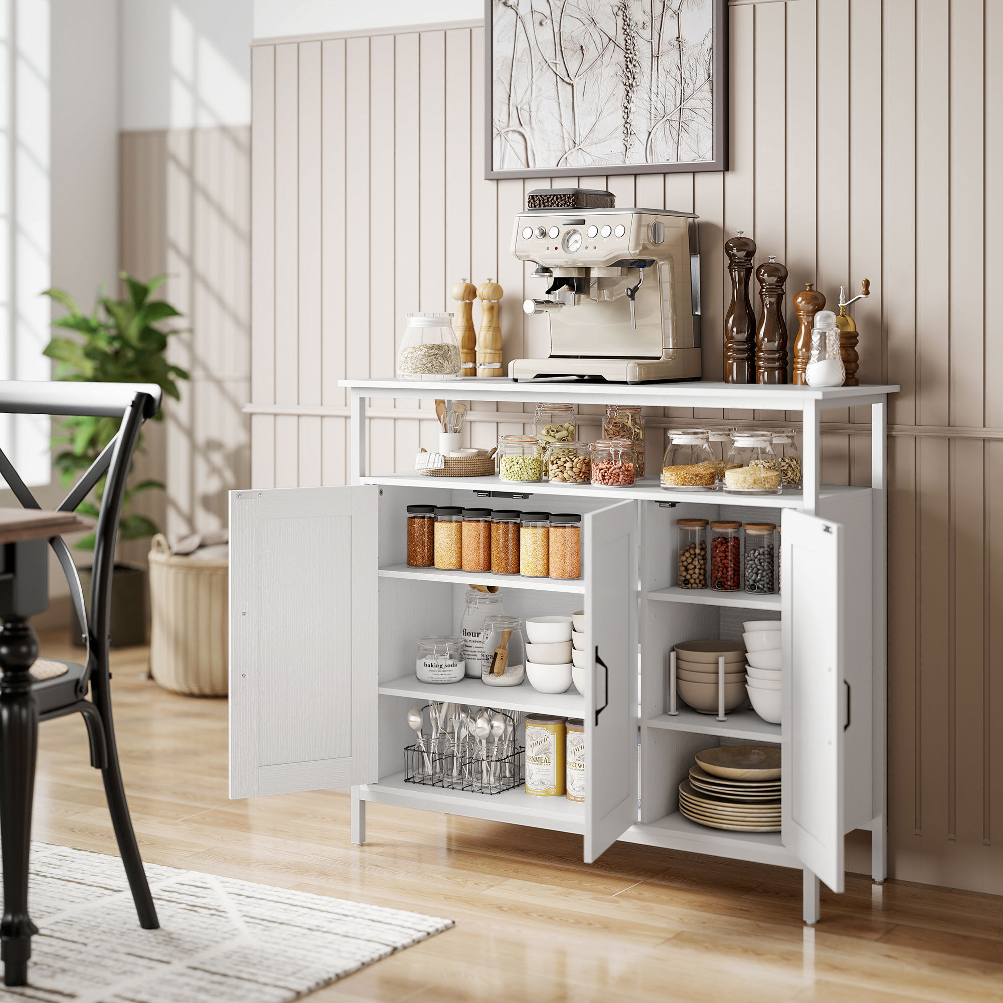 giordanoshop Mobile Basso Credenza da Cucina 100x35x88 cm con Armadietti e Ripiani a Giorno in MDF Bianco...