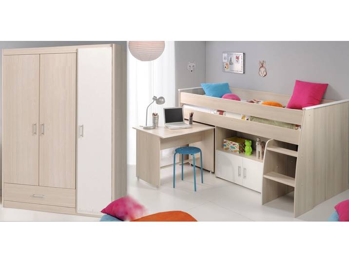 Jugendzimmer-Set PARISOT Charly , weiss (akazienfarben, weiß), Schlafzimmermöbel-Sets, Jugendzimmer-Set