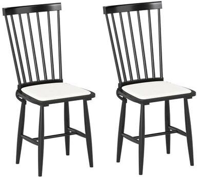 Costway Dining Chairs Set of 2 Farmhouse Solid Rubber Wood Windsor Chairs with Removable Seat Cushions-Black