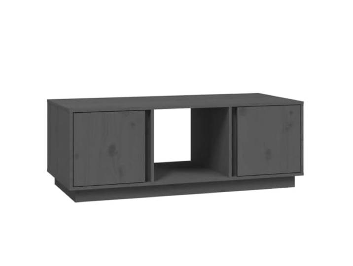 KUTYWEXFM Couchtisch Grau 110x50x40 cm Massivholz Kiefer Stauraumwunder fürs Wohnzimmer: Drei offene Fächer und zwei geschlossene Türen für ordentliche Fernsehabende.