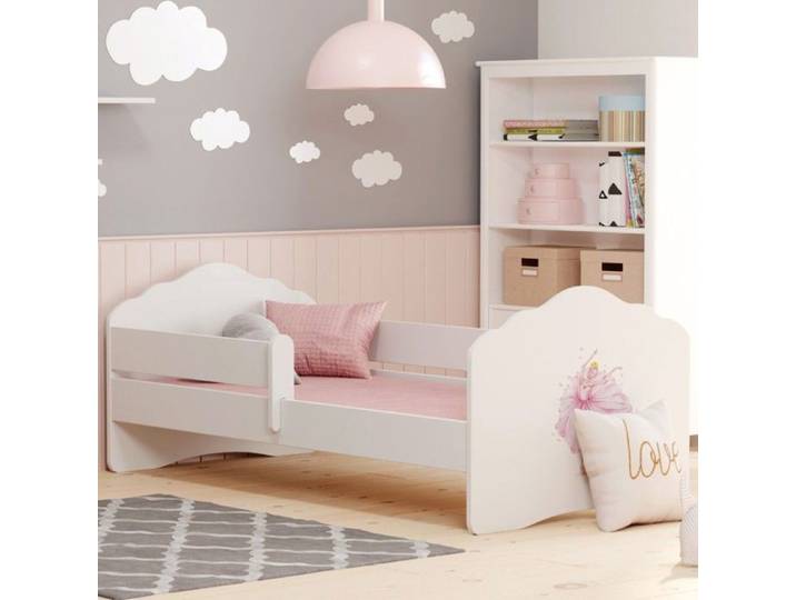 Lit enfant Fala 140x70 avec barrière matelas et sommier avec motif de princesse