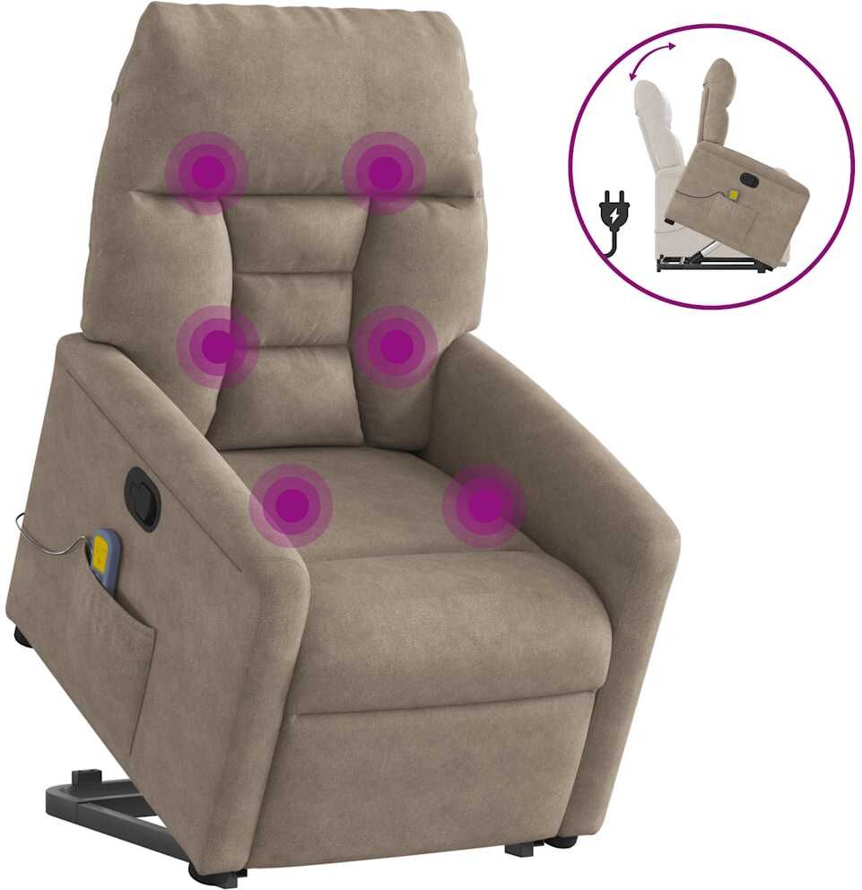 vidaXL Fauteuil inclinable de massage taupe tissu microfibre
