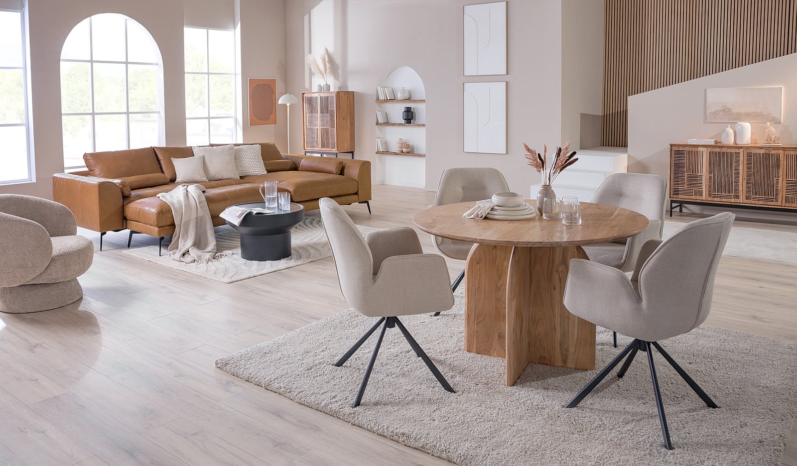 home24 Houten eettafel MALVA rond bruin Ø 115 cm