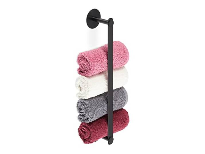 Relaxdays Porte-Serviettes autoadhésif en INOX\, pour la Salle de Bain\,sans perçage\, HLP : 5\,5 x 40\,5 x 7 cm\, Noir