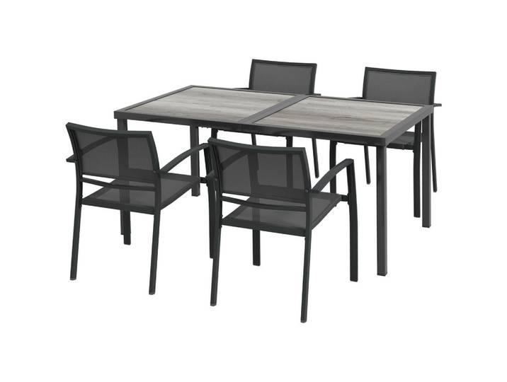 Outsunny Sitzgruppe Gartenmöbel-Set, 1 Esstisch, 4 stapelbaren Stühlen, Dunkelgrau, Grau, Metall, Gartenmöbel, Gartengarnituren, Gartenmöbel-Sets