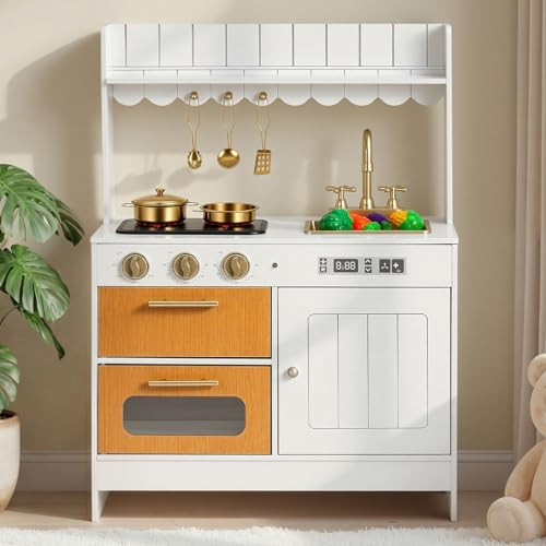 VEVOR Houten Speelkeuken voor Kinderen met Licht en Geluid, Beige