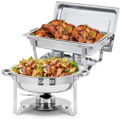 Garvee 8 Qt Rectangle & 5 Qt Round Chafing Dishes for Buffet Set, Stainless Steel Chafer and Food Warmer Set