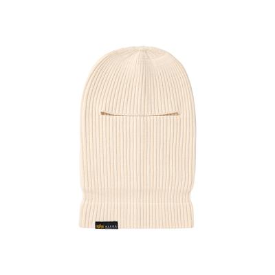 Sturmhaube ALPHA INDUSTRIES "Label Balaclava", Gr. onesize, weiß (jet stream weiß), Shell: 47% Viscose. 30% Nylon. 23% Polyester, Mützen