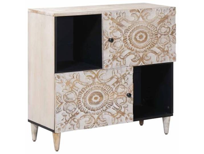 LPERTGFHU Sideboard Mango Massivholz Kommode Anrichte 80 x 33,5 x 75 cm 2 Türen, Minimalistisches Design, Vielseitiger Stauraum, Metallbeine