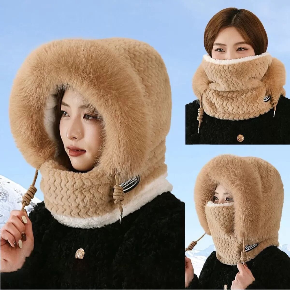 INF Plüsch Fleece Nackenwärmer Mütze - Vielseitige Outdoor-Kopfbedeckung Khaki