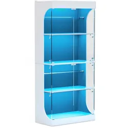 STILVORA Vitrine aus Glas/Spanplatte Weiß, 80x35x165 cm, LED & Sensor