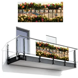BALKON-SICHTSCHUTZ Blumen - Zaun - Stadtbild - Sommer Witterungsbeständig 200x90 cm