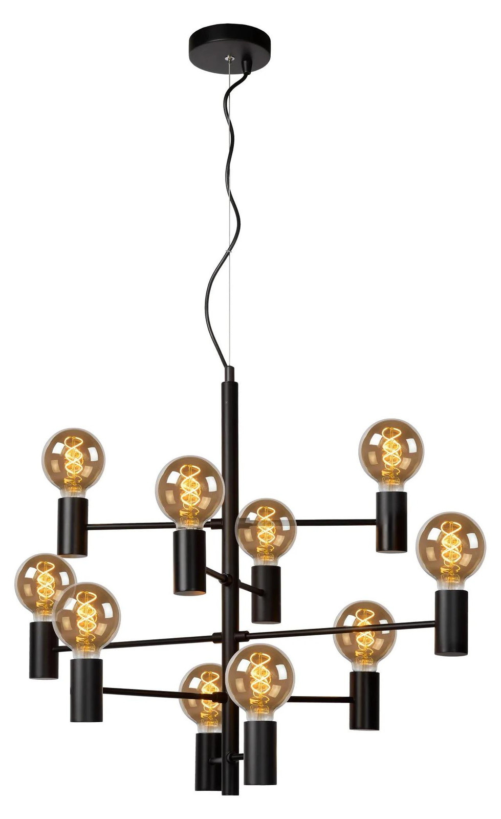 Lucide Leanne Hanglamp Zwart - Dimbare Moderne Pendellamp met 10 E27 fittingen