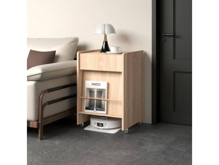 Versteckter Schrank für Saugroboter – mit Rollen und Türen Schrank zur Unterbringung Von Saugrobotern, Minimalistischer Beistelltisch für Wohnzimmer Oder Eingangsbereich(Beige)