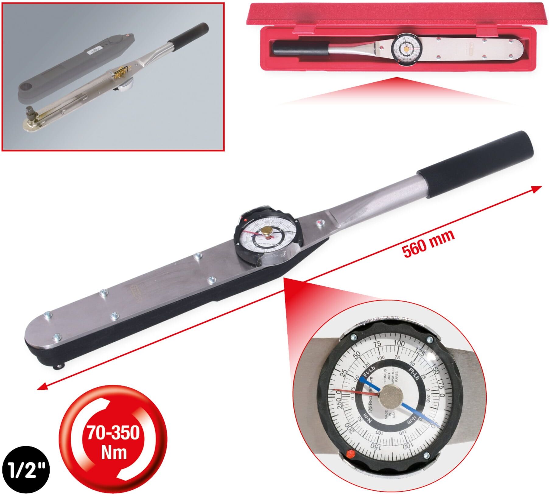 KS Tools 1/2" Prüf-Drehmomentschlüssel, 70-350Nm (516.3640)