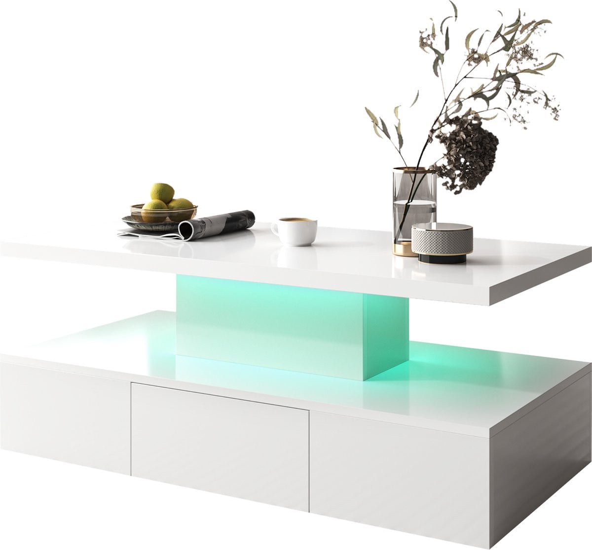 Merax Salontafel met LED Verlichting - Hoogglans - Wit