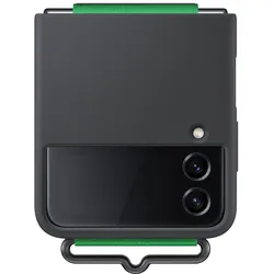 Samsung Silicone Cover mit Strap (Samsung Galaxy Z Flip4), Smartphone Hülle, Schwarz, Grün