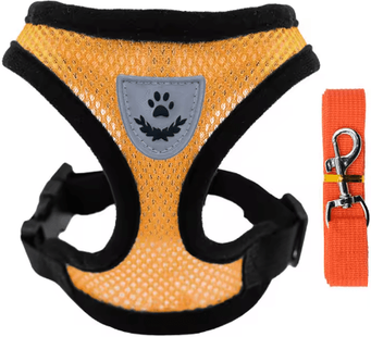 Inspire Picks Breathable Summer Dog Harness & Leash Set Lightweight Pet Chest Vest For Small Dogs & Cats orange m