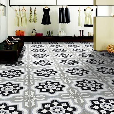 Moroccan Mosaic & Tile House Taza Handmade Cement Tile, 8x8, Black/Greys
