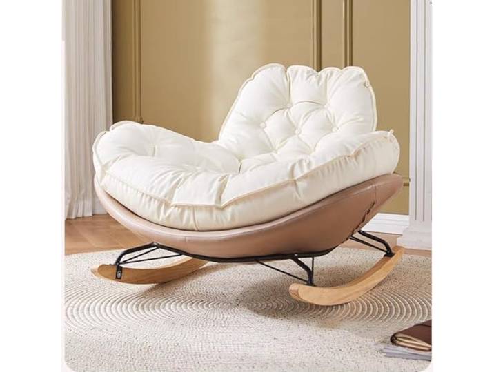 TINGMIAN Gepolsterter Schaukelstuhl Innenbereich Schaukelstuhl for Das Wohnzimmer, Moderner Glider-Schaukelstuhl Einzelner Sofastuhl Gepolsterter Seitensessel Mit Hoher Rückenlehne(Light Brown)
