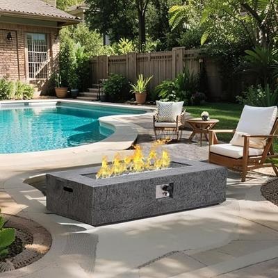 Royalcraft 56/48 Inch Rectangular MgO Propane Fire Pit Table with Glass Beads and Rain Cover