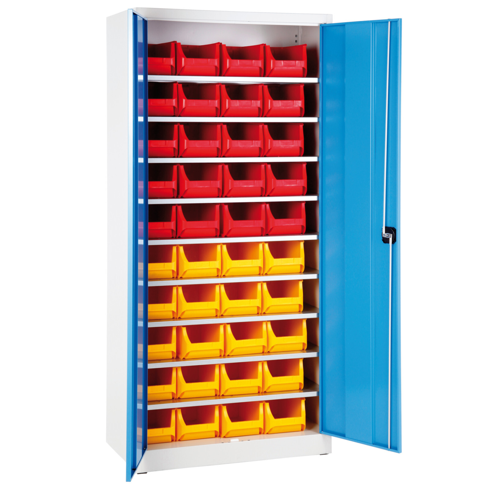 Geschweißter Werkstattschrank mit Schraubenkästen für Teile 95x40x195cm KIT 50 Elemente.