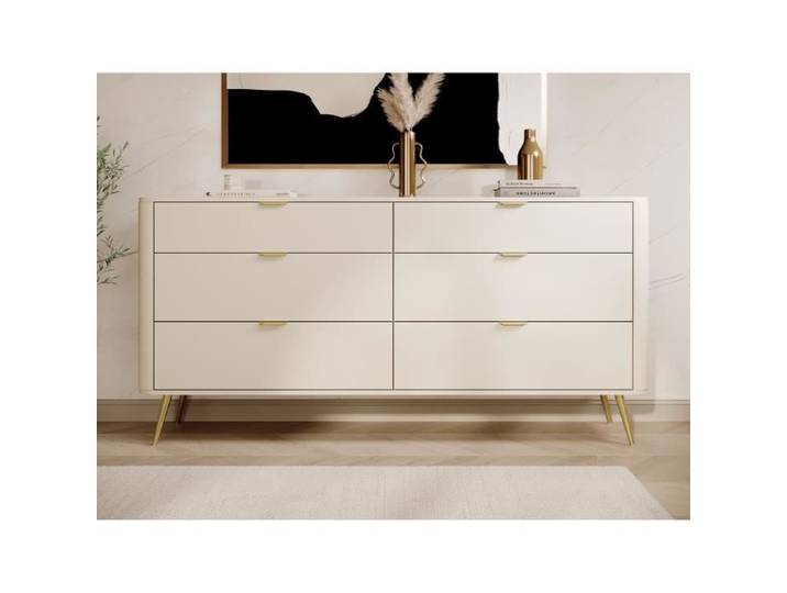 Commode - SELSEY - OVAL - 6 tiroirs - Beige mat - 171 7 x 38 x 83 6 cm