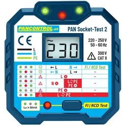 Pancontrol SOCKET-TEST-2, Steckdosenprüfer für Schutzkontakt, FI-Test, Spannungsanzeige, LED Anzeige