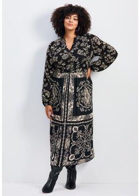 Plus Size Women's Eliana Scarf Placement Print Dress by Avenue in Black Reflection (Size 18)