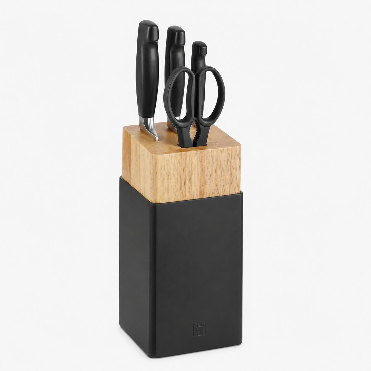 Zwilling Four Star 5-delige messenblok set met 3 messen en een schaar in zwart rubberhout