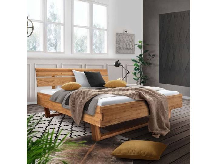 Bett Inula Komfort Wildeiche Massivholz 200x200cm klassischer Stil, höhenverstellbar