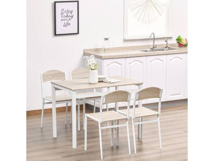 ROVRYN Ensemble repas 5 pièces avec table rectangulaire et 4 chaises MDF gris clair et blanc 100 x 63 cm