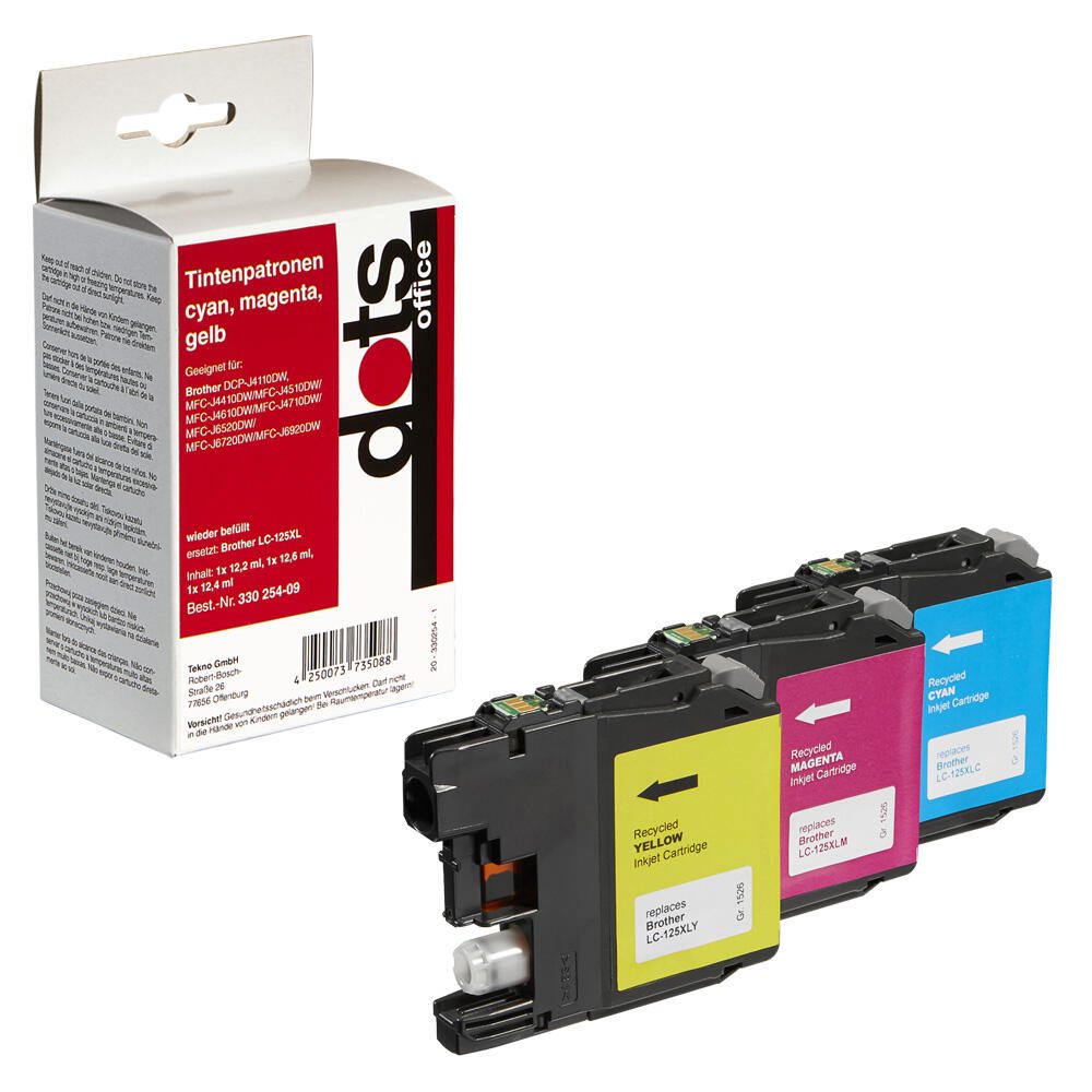 dots Druckerpatronen kompatibel zu brother LC125XLRBWBP , 3er-Set cyan, magenta, gelb 1526,4050-DOTS