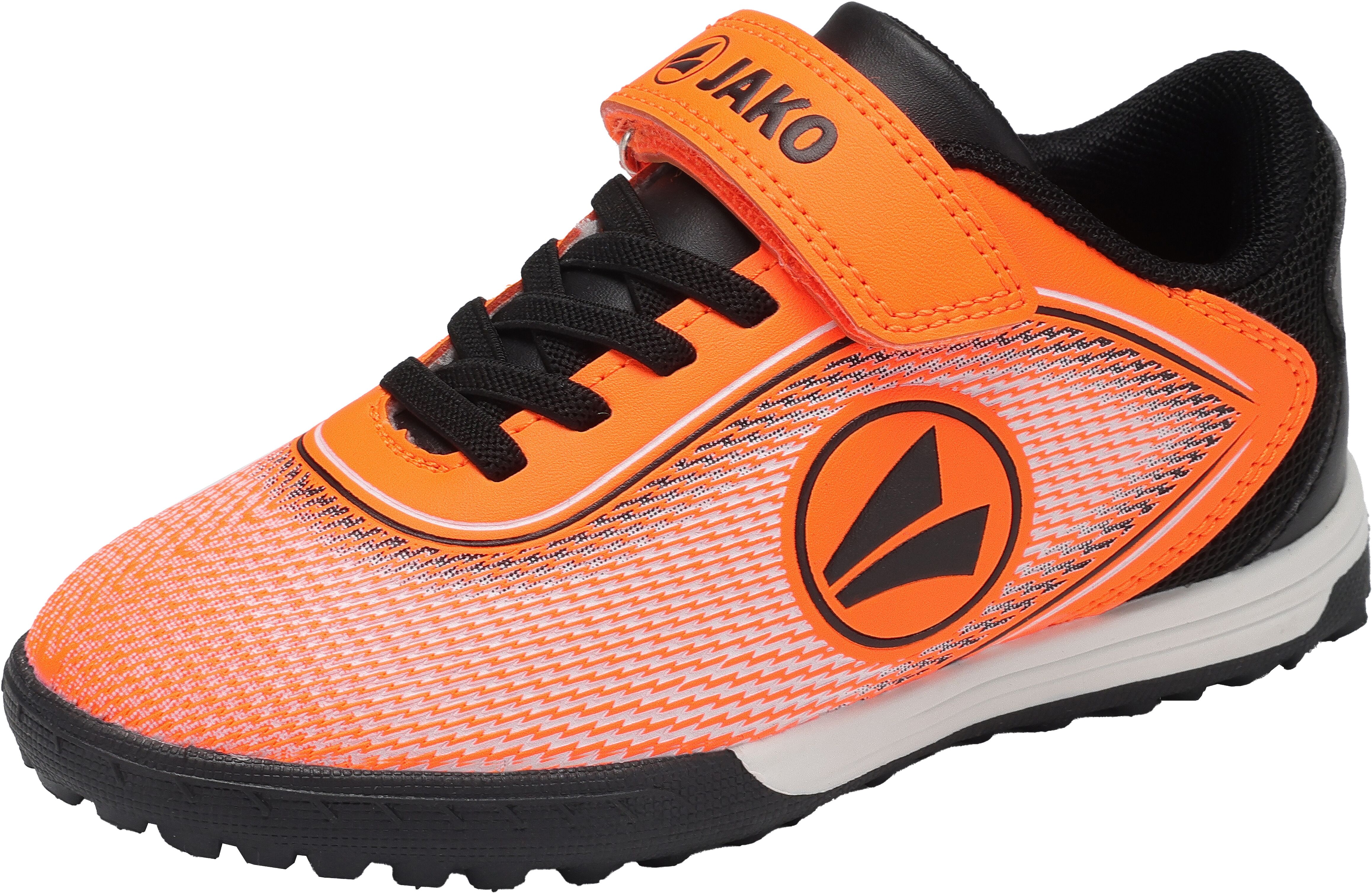 Fußballschuh JAKO "J-ST COURSE EV", Damen, Gr. 32, schnell trocknend, orange (neon orange, jet schwarz), Synthetik, Textil, mehrfarbig, Schuhe Fußballschuh, für verschiedene, synthetische Hartplatz-Typen