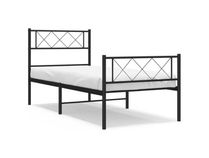 KKgypkn Schwarzes Metallbettgestell 90x200 cm mit Kopf- und Fußteil, robuste Stahlkonstruktion, inklusive Lattenrost und Mittelbeinen, zusätzlicher Stauraum unter dem Bett