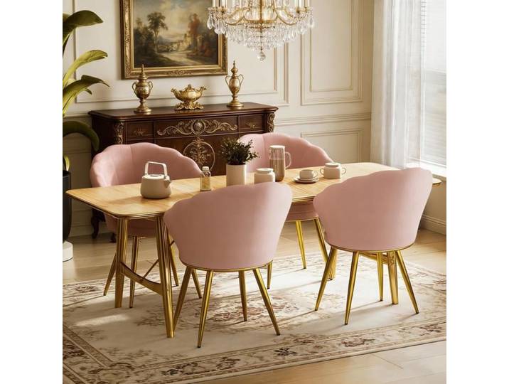 SUPFINE Fauteuil de Salon Moderne Chaise Coquillage Lot de 4 Fauteuils Coiffeuse Coussin Confortable pour Chambre/Salon Rose