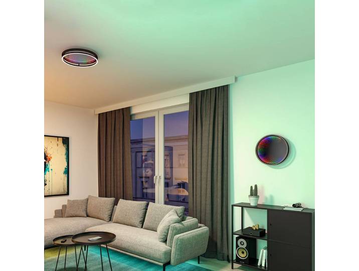 Paulmann Deckenleuchte Spaceglow One, dimmbar, schwarz, für Flurbereich, Kunststoff, Modern