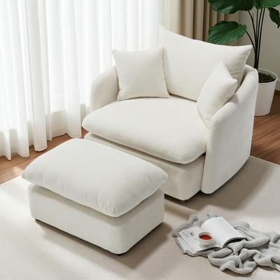 ZWYO HOSIMU 46.1-inch Chenille Oversized Swivel Accent Chair with Ottoman 3 Pillows Large Seat Living Room