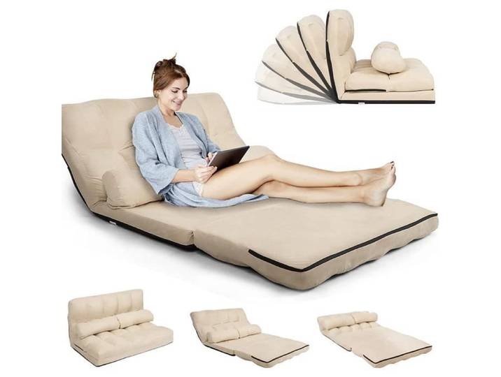 RELAX4LIFE Chauffeuse Beige en Daim Style Togo 2 Personnes