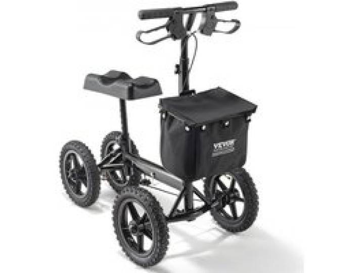 VEVOR Trottinette pliante pour genoux, 160 kg, déambulateur orientable aluminium, guidon et genouillère, hauteur réglable, roues tout terrain 305 mm, doubles freins, scooter de récupération des jambes