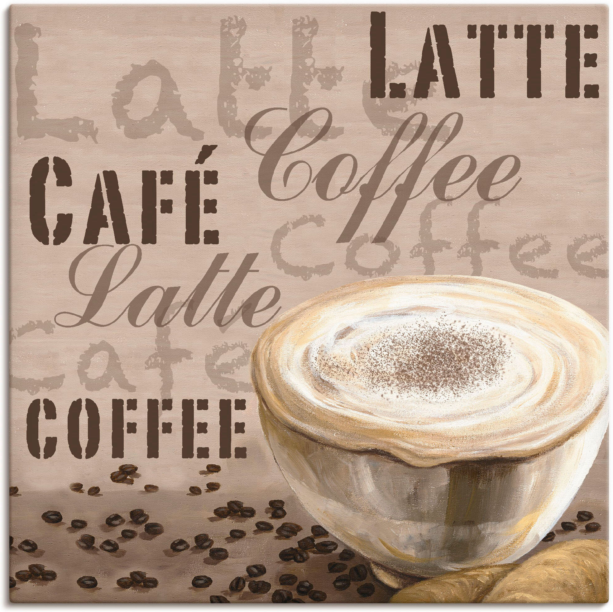 Leinwandbild ARTLAND "Milchkaffee", beige (farbe bild(er): naturfarben), B:30cm H:30cm, Bilder, Leinwandbild, auf Holzrahmen gespannt farbe bild(er): naturfarben B/H/T: 30cm x 30cm, Leinwandbild Getränke quadratisch, 1 Stk.