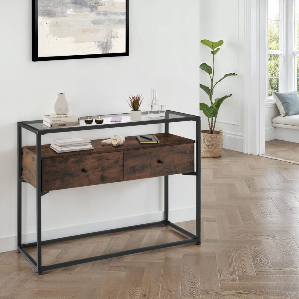 Tectake Aparador 101,5x41,5x80,5cm, madera industrial oscura, rústica