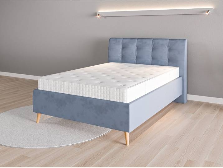 Lattenrostbett 140x200 Nr. 1 - Blau (Jeansblau) - Vintage Velours